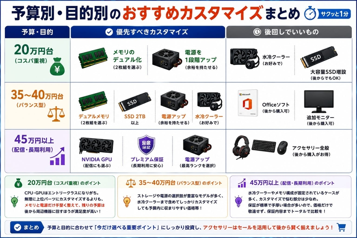 予算別カスタマイズおススメ一覧