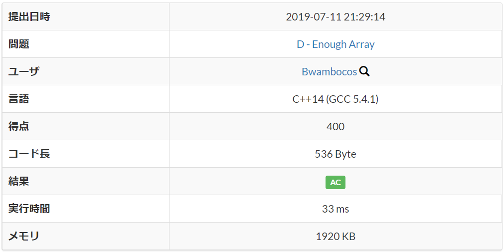 AtCoder Beginner Contest 130：D - Enough Array - きろく