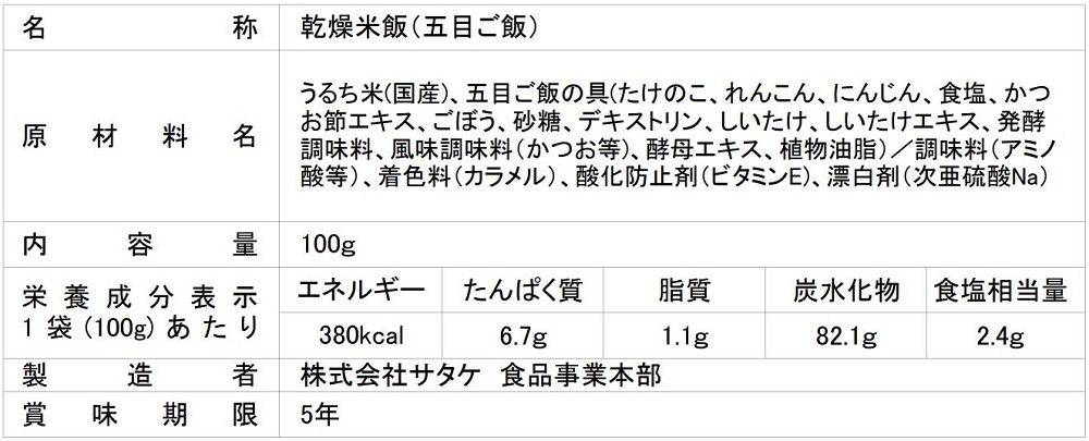マジックライス 保存食 五目ご飯