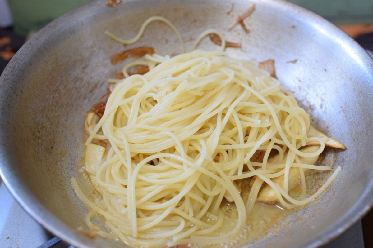 タケノコの納豆パスタ