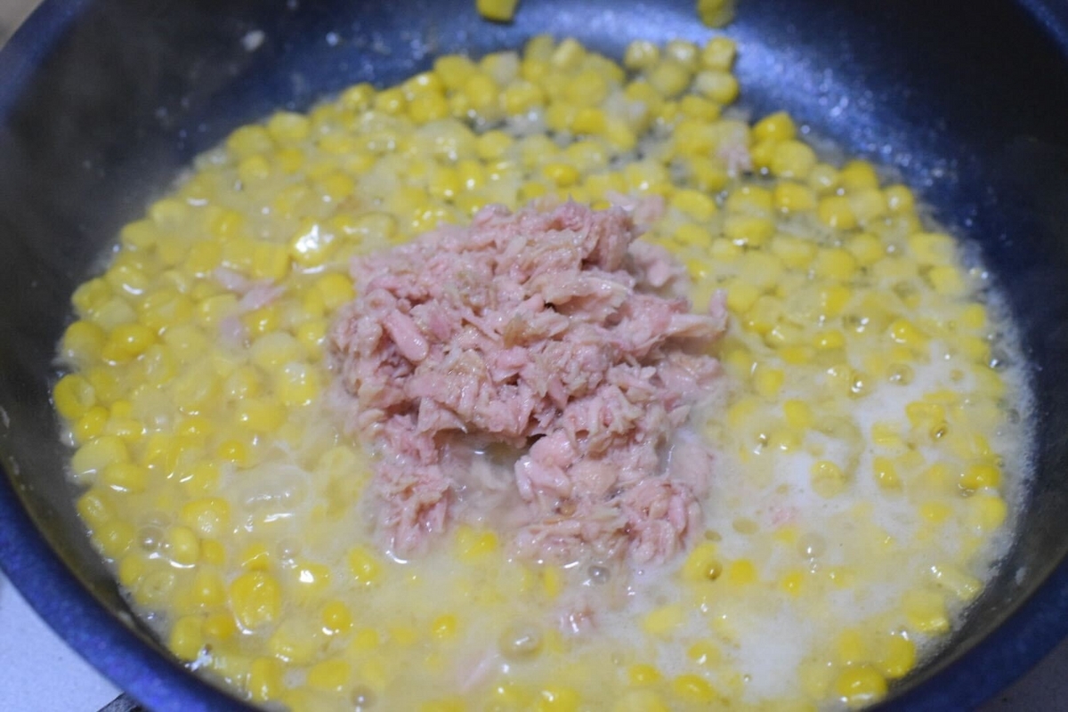 とうもろこし（コーン）とツナ缶のパスタ