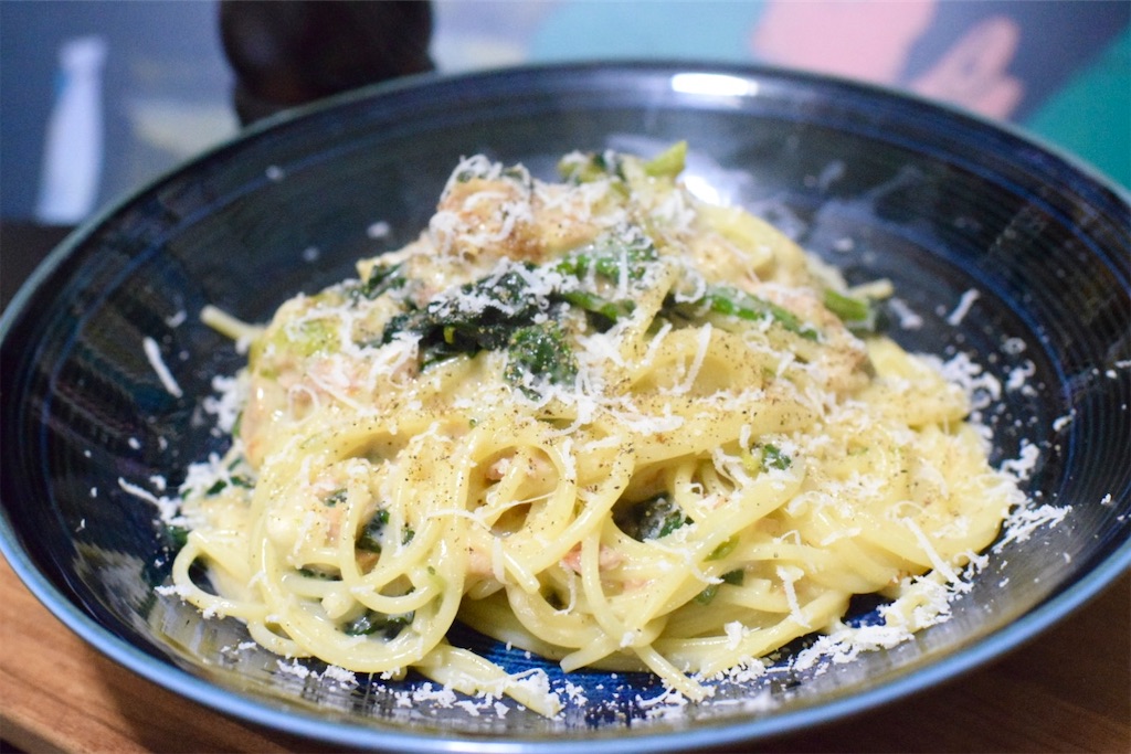 ツナ缶とほうれん草のクリームパスタ