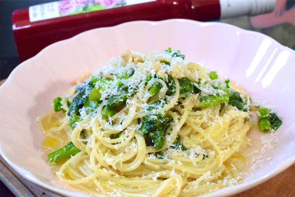 菜の花とアンチョビのペペロンチーノ（ワンパン）