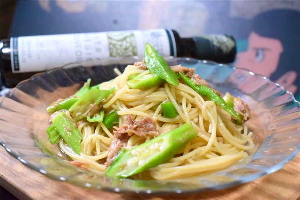 オクラとツナ缶の冷製パスタ