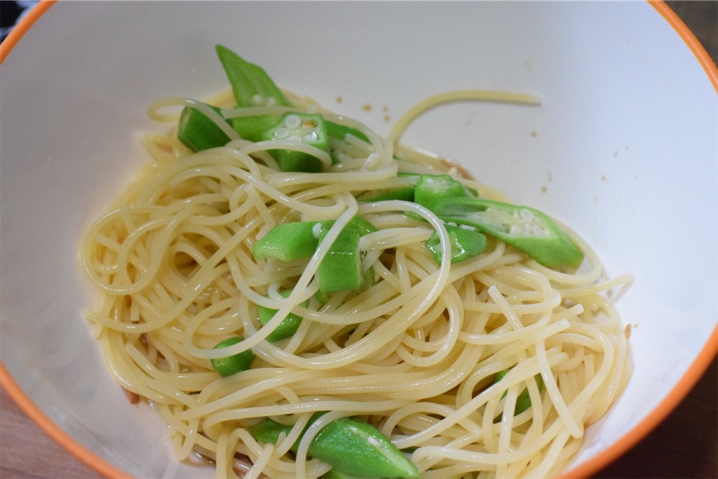 オクラとツナ缶の冷製パスタ