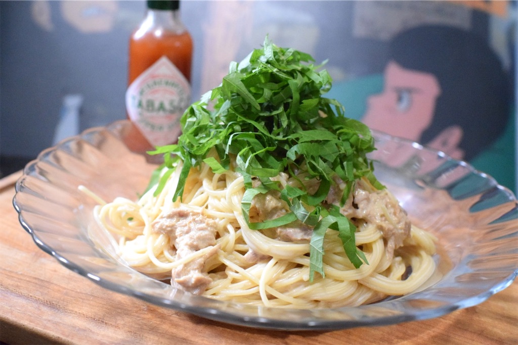 大葉とツナ缶の冷製パスタ