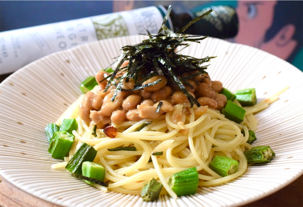 オクラ納豆ペペロンチーノ