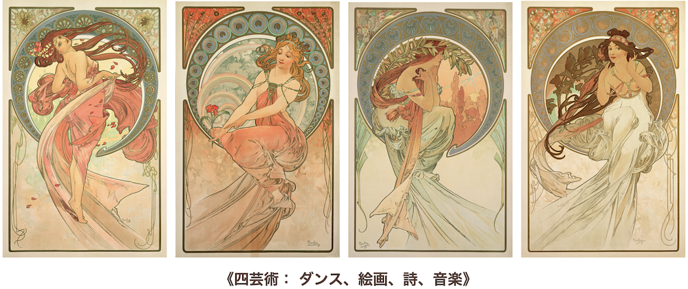 ミュシャ《四芸術： ダンス》芸術は風になる、月を輝かせる