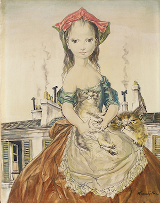 《パリの屋根の前の少女と猫》1955年,軽井沢安東美術館