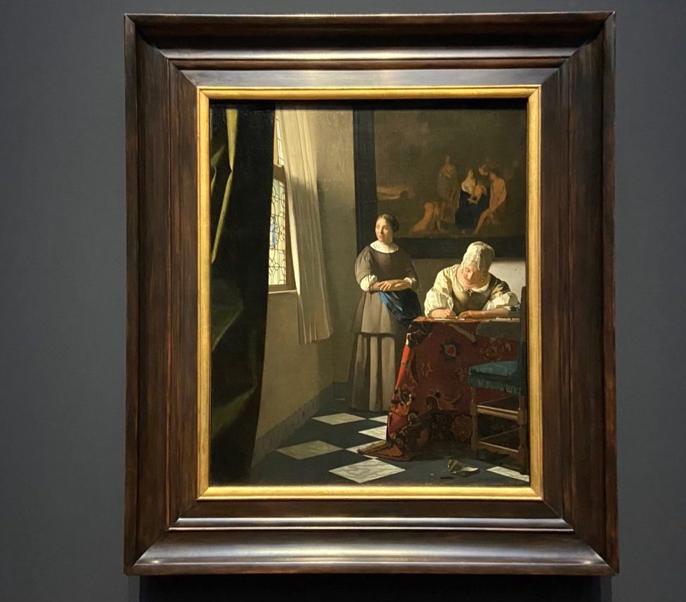手紙を書く婦人　ミニ絵画 手紙を書く婦人 ミニ絵画 シルクスクリーン版画 フェルメール