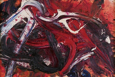 白髪一雄《天空星急先鋒》〜血と闘志のカオス絵巻、カンヴァスはリング