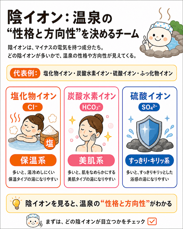 陰イオン：温泉の“性格と方向性”を決めるチーム