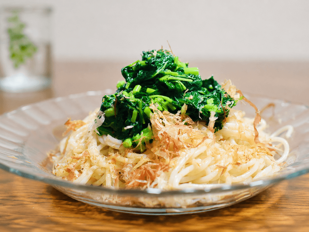 モロヘイヤの和風冷製パスタ〜おひたしを乗せるだけの夏の王様パスタ