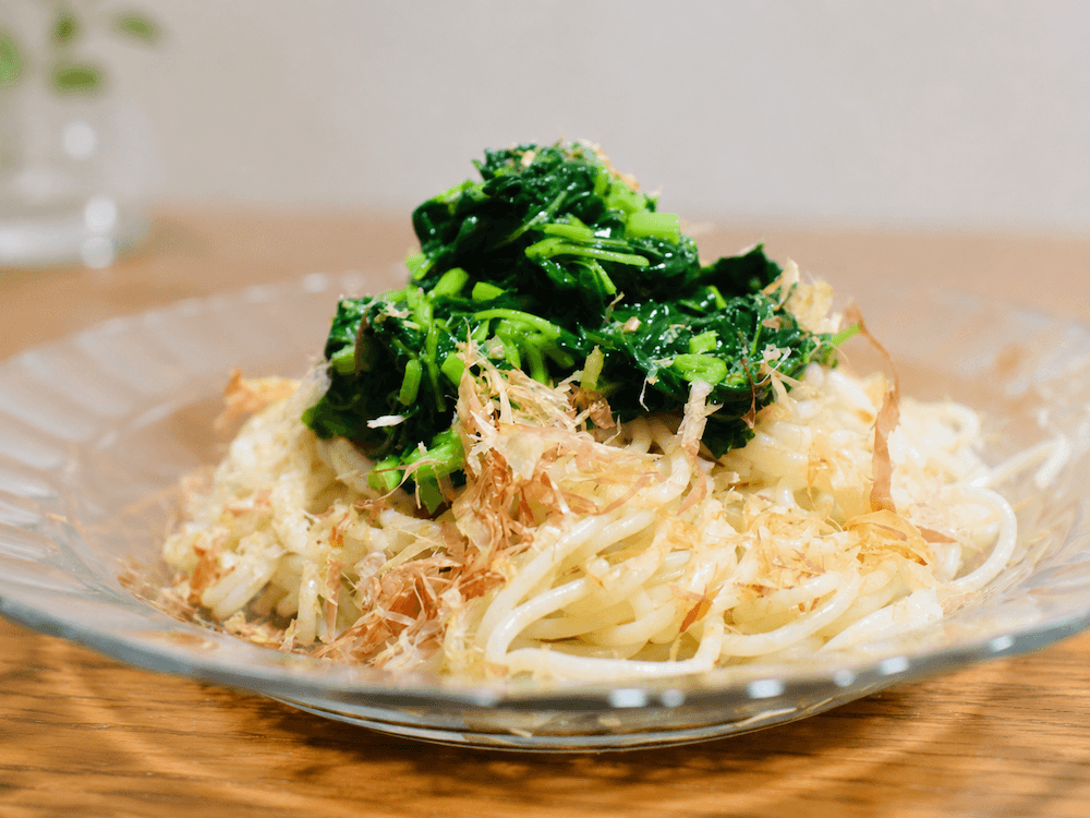 モロヘイヤの和風冷製パスタ〜おひたしを乗せるだけの夏の王様パスタ