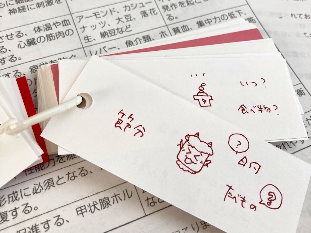 食生活アドバイザー検定試験のために書いた単語帳の写真