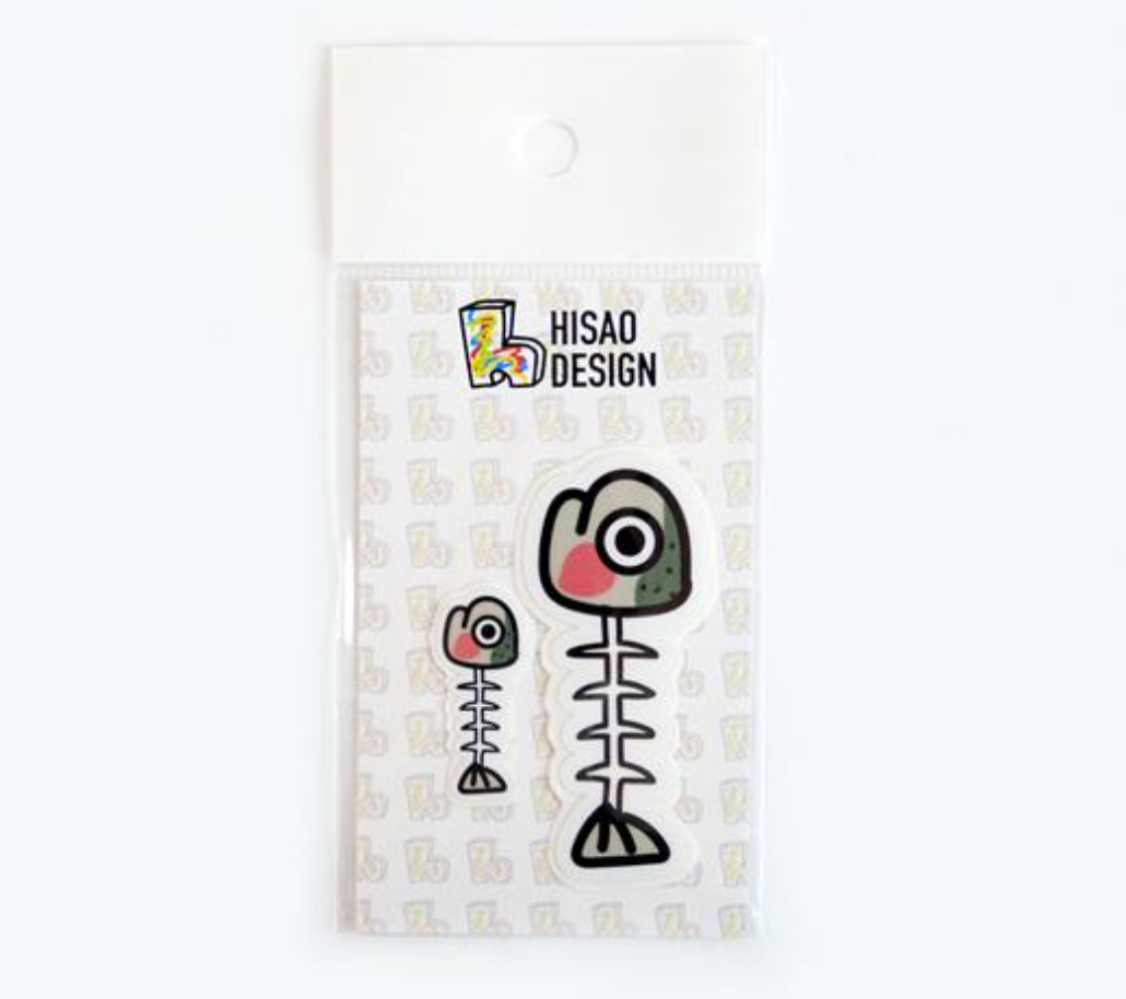 ひさおデザインのかわいい魚イラスト「食べられマスステッカー」