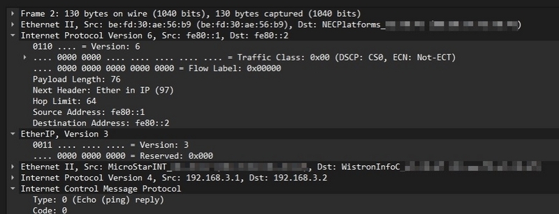 "XDP-EtherIPがencapしたEtherIP packetのcapture"