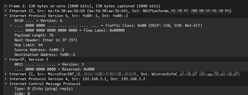 "XDP-EtherIPがencapしたEtherIP packetのcapture"