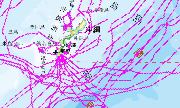 海しるで見た沖縄本島周辺の海底ケーブルMAP。