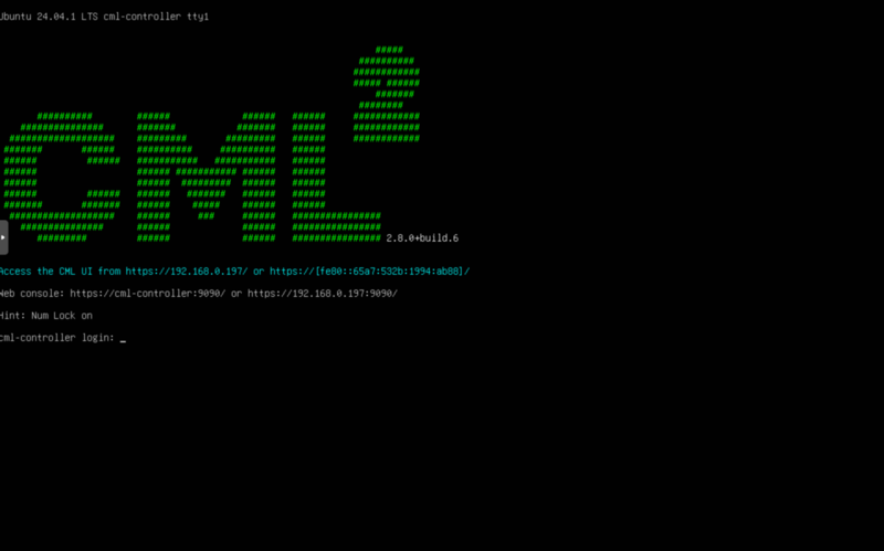 CML2のインストール完了後に表示されるCLIの画面