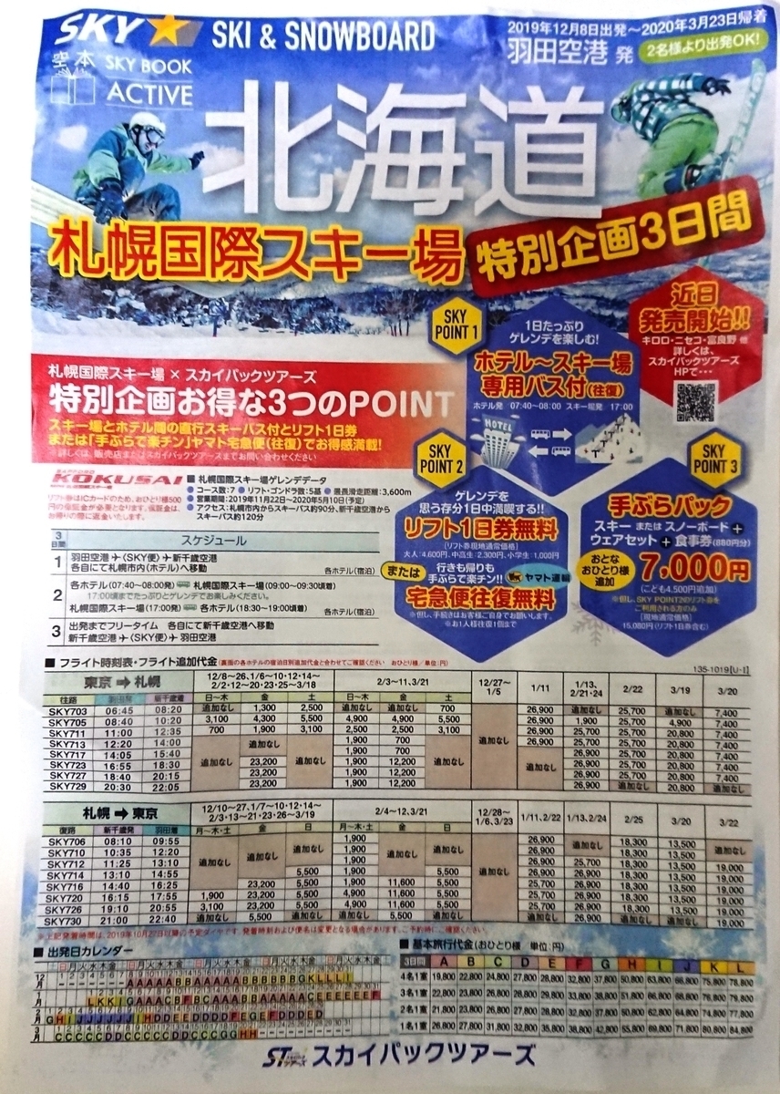 スカイパックツアーズの札幌国際スキー場のプラン