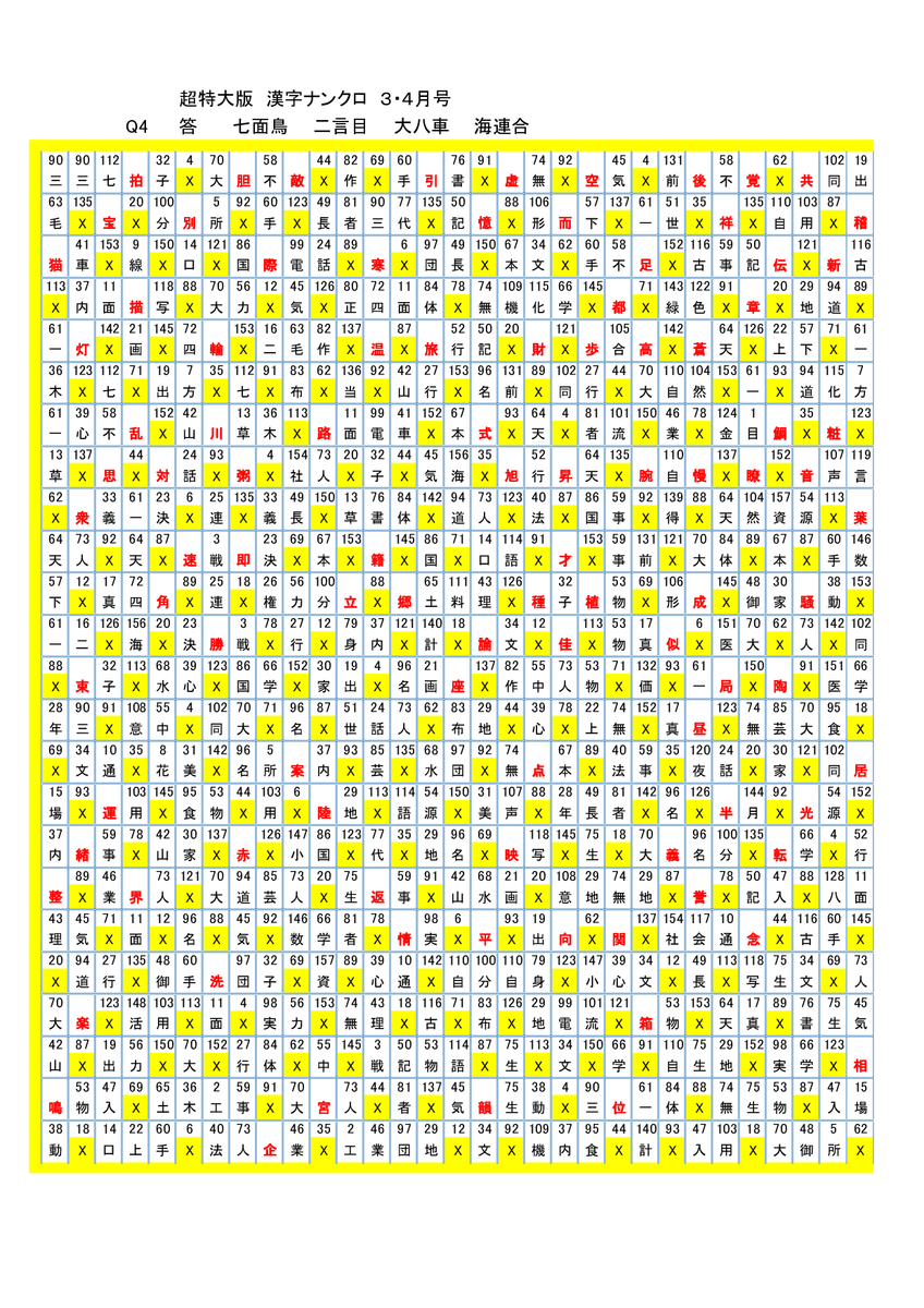 学研パズル 超拡大版漢字ナンクロ3 4月号 Q4の解答です Bellnohito101の日記