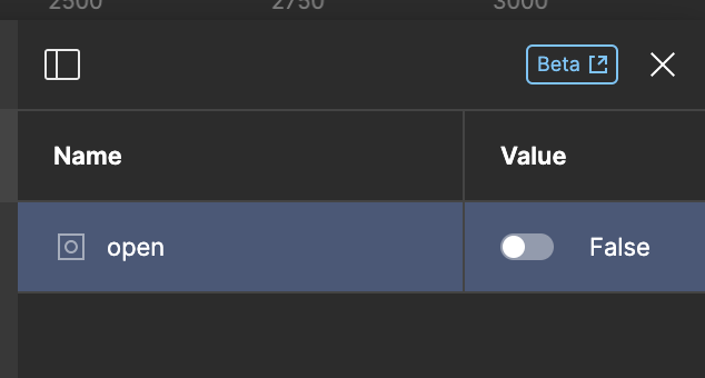 FigmaのVariablesに初期状態であるopenをfalseに設定