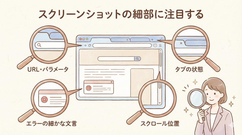 スクリーンショットの細部に注目する