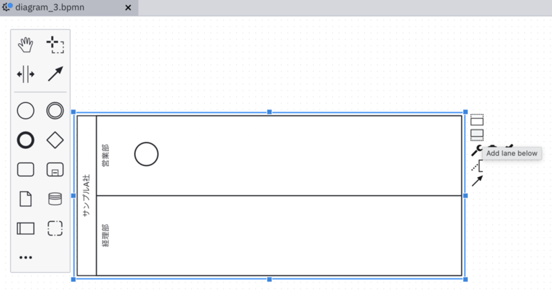 Camundaでプール内に営業部と経理部をレーン分けした画像
