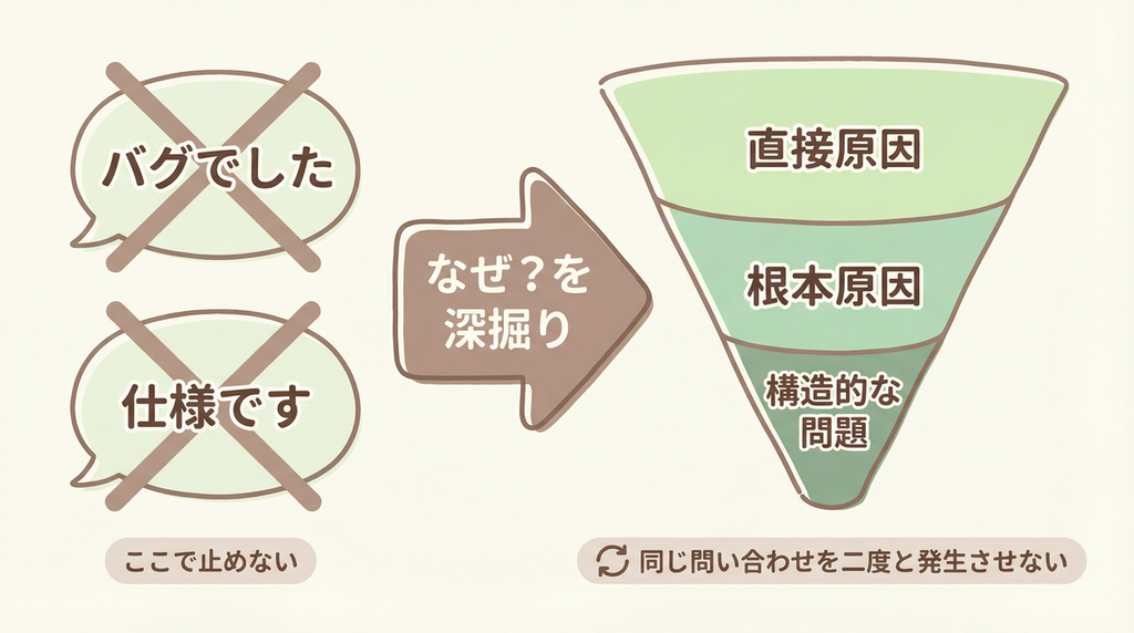 対応完了後の振り返り &mdash; 同じ問い合わせを二度と発生させない