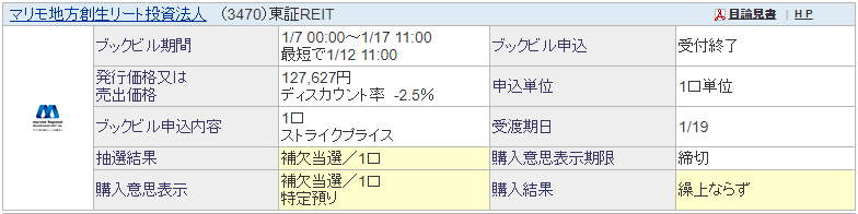 公募増資に落ちちゃった画面