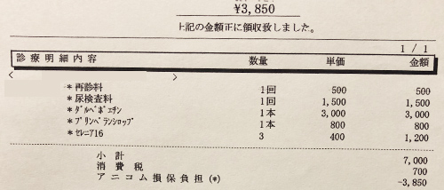 ペット医療費　領収証