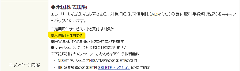 SBI証券　キャンペーン画面