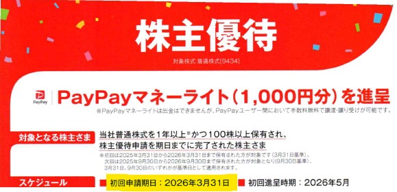 ソフトバンク　株主優待案内