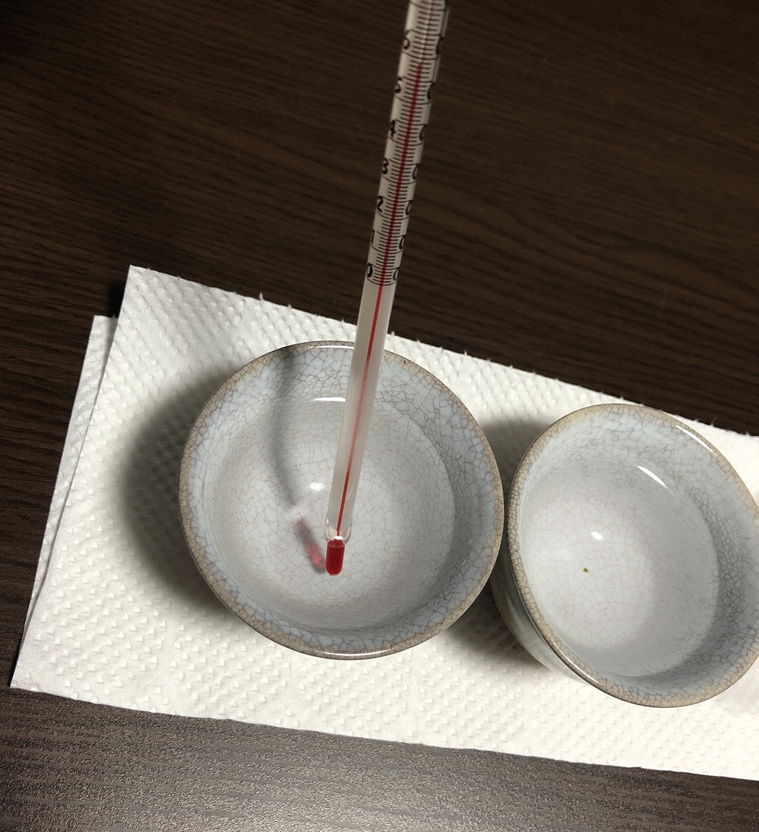 お湯の温度を測る様子