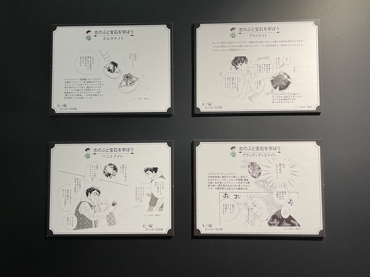 宝石展内の「志のぶと宝石を学ぼう」コーナー