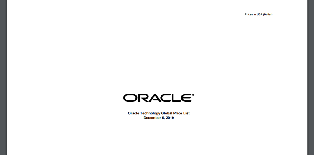 Oracle Database Price List (List Price) productlifecycle