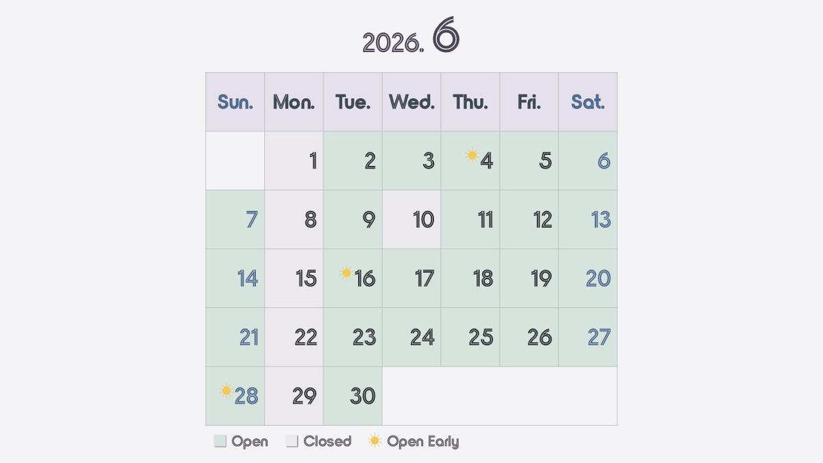 2026年6月の営業予定