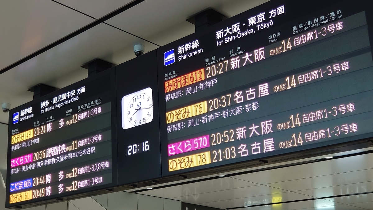 広島駅 新幹線改札 電光掲示板