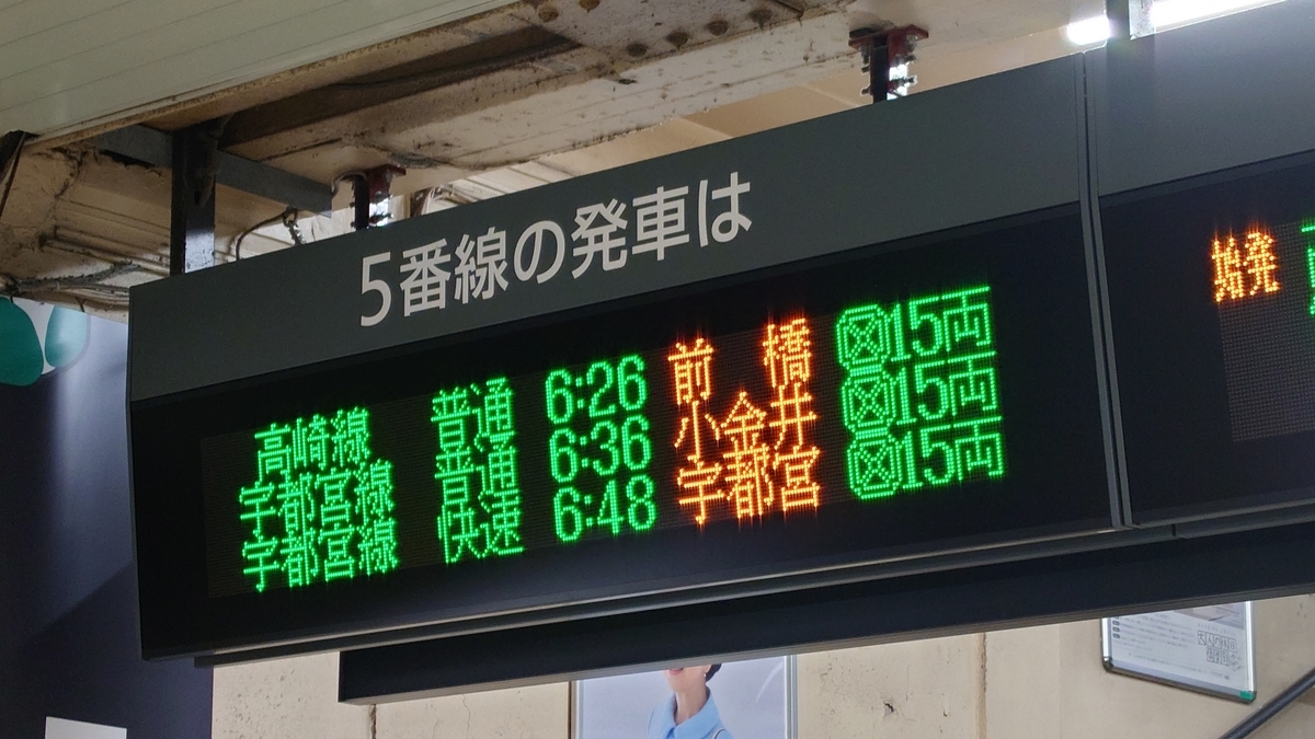 JR上野駅 5番線の電光掲示板