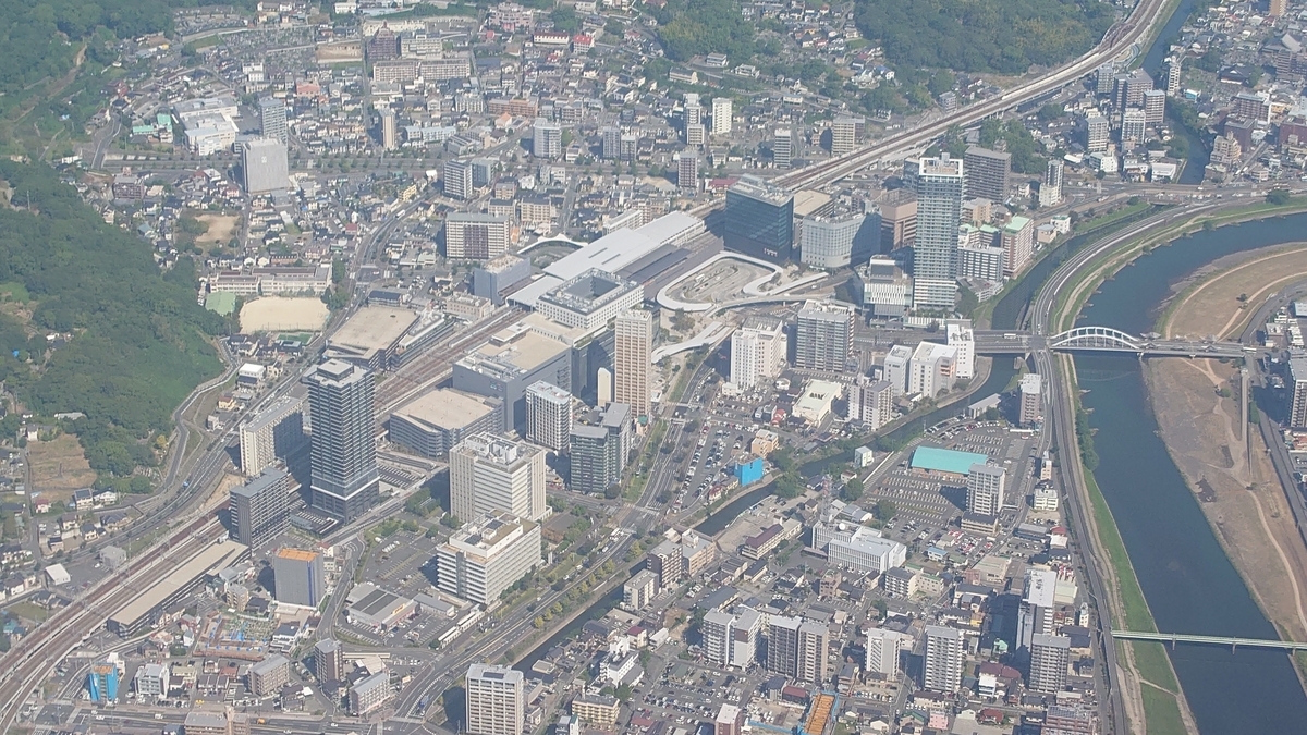 JAL/JL3872 JR熊本駅上空