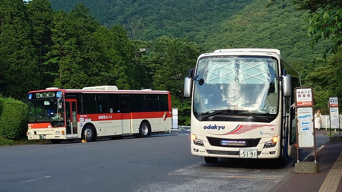 小田急ハイウェイバス羽田線 箱根桃源台バス停と車両