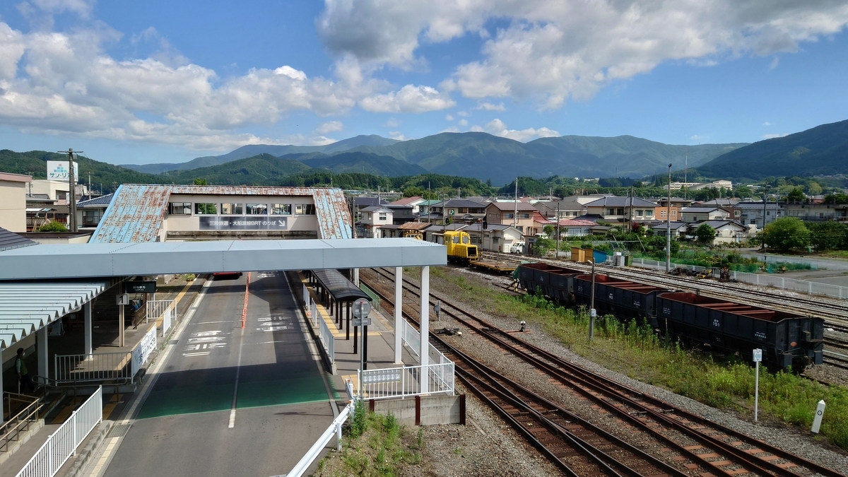 BRTと三陸鉄道盛駅の駅構内