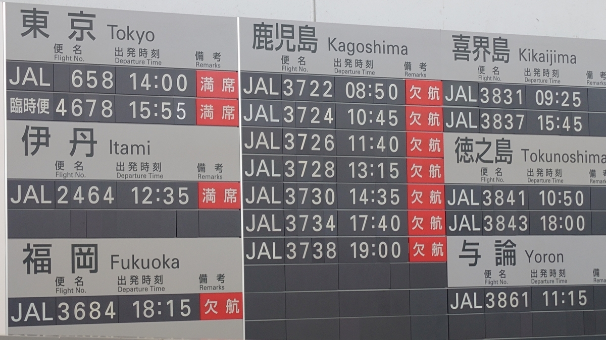 搭乗記】JAL/JL2464(奄美大島/大阪伊丹)【台風直撃】 - 日本の迷い方