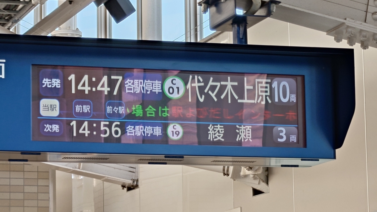 東京メトロ千代田線 北綾瀬駅の電光掲示板