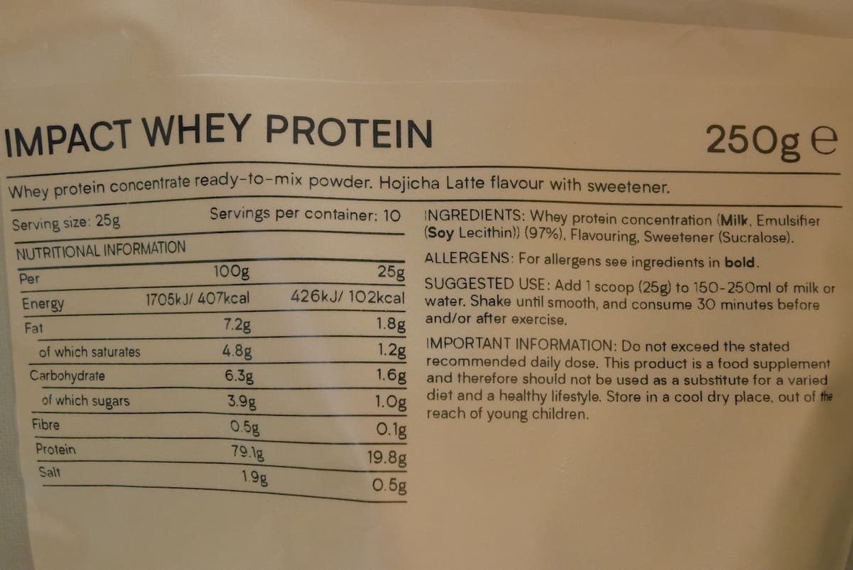 Impactホエイプロテイン ほうじ茶ラテ 栄養成分