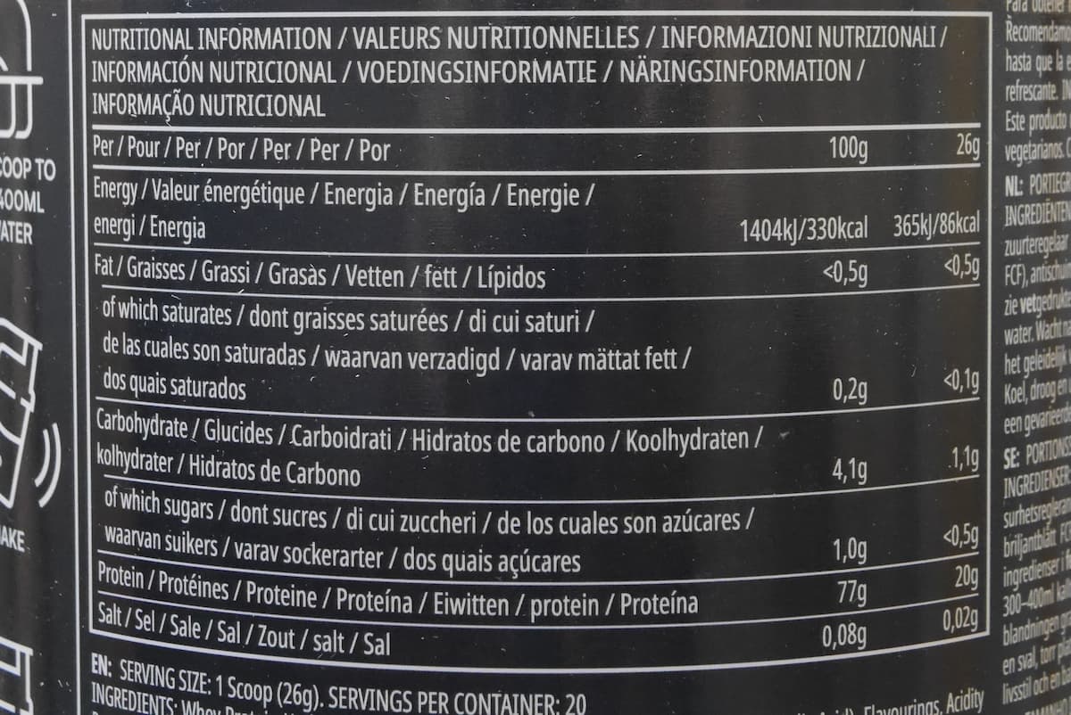 クリアホエイアイソレート ブルベリーラズベリーの栄養成分