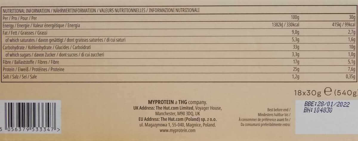 ポップロールの栄養成分