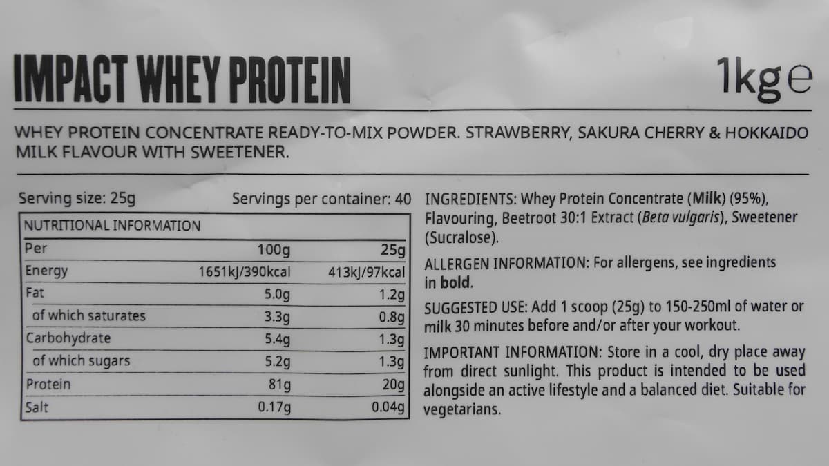 桜ストロベリーミルクの栄養成分