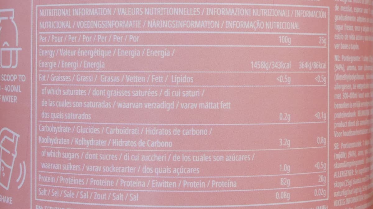 クリアホエイアイソレート ホワイトピーチの栄養成分